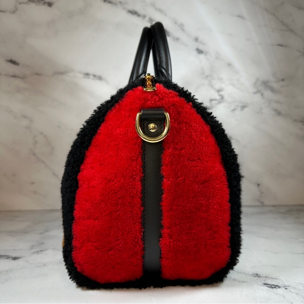 Louis Vuitton Teddy Speedy 25 red/black Monogram Shearling Bandouliere LV Bag - Picture 6 of 16